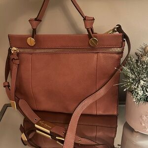 Foley & Corinna Dione Satchel in Rosewood Leather & Gold Accents